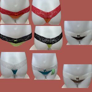 Honeydew Intimates S/M Assorted Fall Color Lace Waist Bow Thong Panties-Set of 5